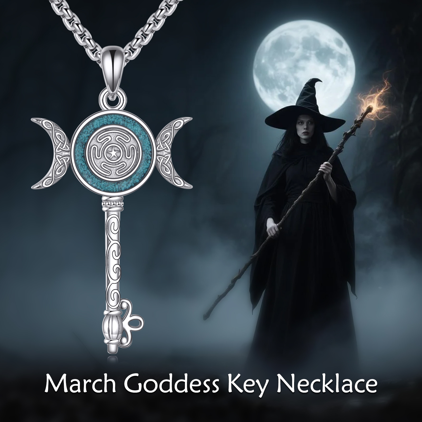 Women's 925 Sterling Silver March Goddess Key Necklace